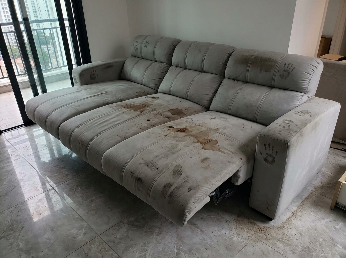 Sofá retrátil antes da higienização
