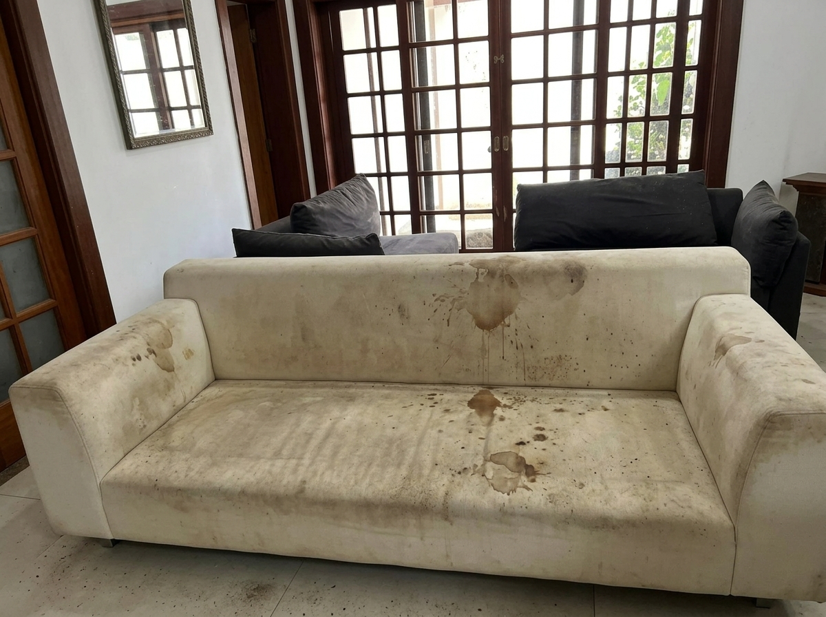 Sofá living antes da higienização